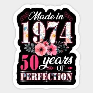 50 Year Old Made In 1974 Floral Flower 50th Birthday Womens Sticker